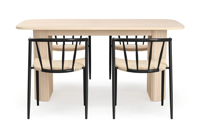 Kopparbo Spisebord 160 cm med 4 Winston Spisestoler - Hvit / Beige / Metallben Svart - Møbler - Bord - Spisegruppe