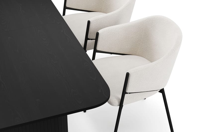 Kopparbo Spisebord 180-240 cm Uttrekkbart med 4 Filip Spisestoler - Svart / Hvit Bouclé - Møbler - Bord - Spisegruppe