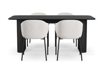 Kopparbo Spisebord 180-240 cm Uttrekkbart med 4 Filip Spisestoler - Svart / Hvit Bouclé - Møbler - Bord - Spisegruppe