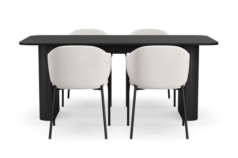 Kopparbo Spisebord 180-240 cm Uttrekkbart med 4 Filip Spisestoler - Svart / Hvit Bouclé - Møbler - Bord - Spisegruppe