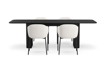 Kopparbo Spisebord 180-240 cm Uttrekkbart med 4 Filip Spisestoler - Svart / Hvit Bouclé - Møbler - Bord - Spisegruppe