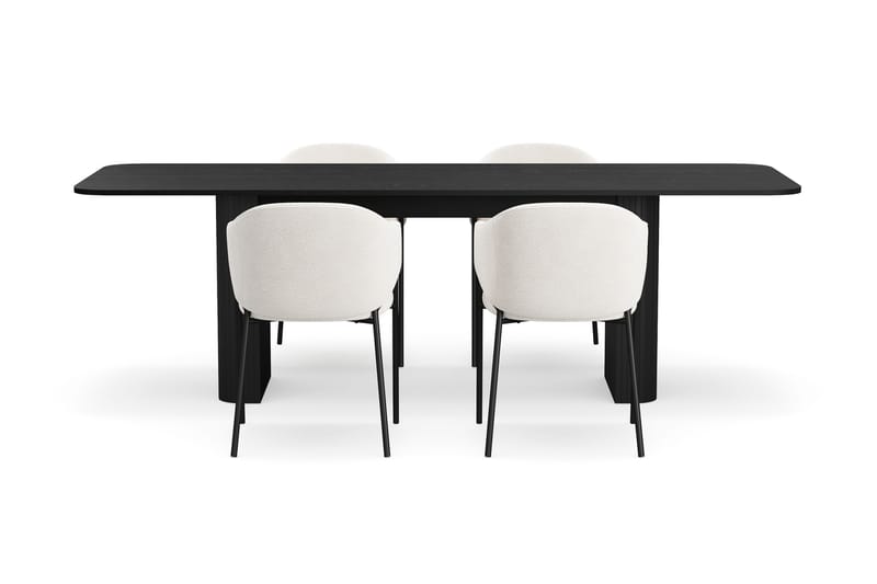 Kopparbo Spisebord 180-240 cm Uttrekkbart med 4 Filip Spisestoler - Svart / Hvit Bouclé - Møbler - Bord - Spisegruppe