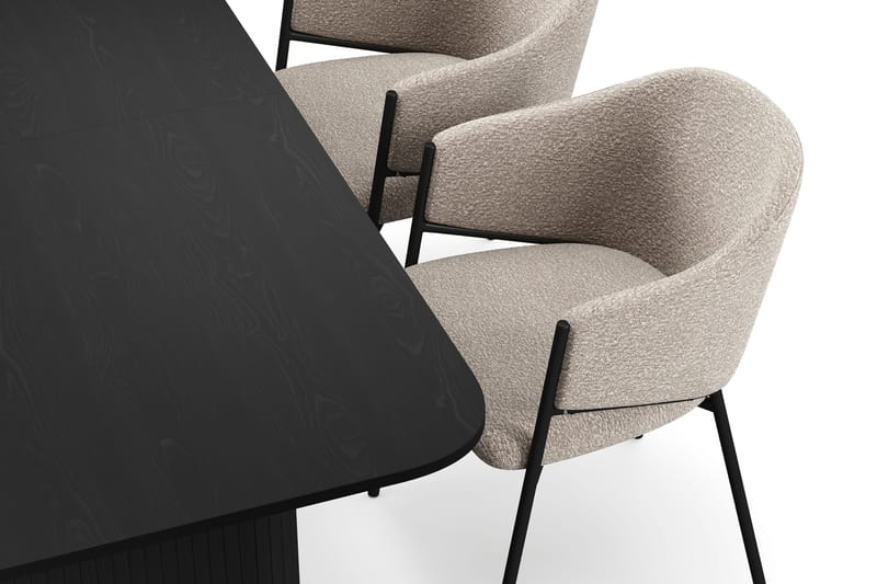 Kopparbo Spisebord 180-240 cm Uttrekkbart med 4 Filip Spisestoler - Svart / Taupe Bouclé - Møbler - Bord - Spisegruppe