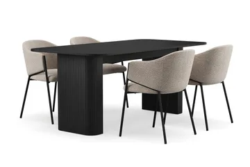 Kopparbo Spisebord 180-240 cm Uttrekkbart med 4 Filip Spisestoler - Svart / Taupe Bouclé - Møbler - Bord - Spisegruppe