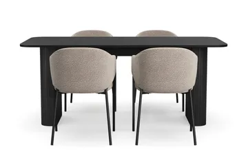 Kopparbo Spisebord 180-240 cm Uttrekkbart med 4 Filip Spisestoler - Svart / Taupe Bouclé - Møbler - Bord - Spisegruppe