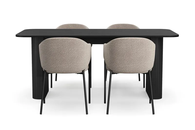 Kopparbo Spisebord 180-240 cm Uttrekkbart med 4 Filip Spisestoler - Svart / Taupe Bouclé - Møbler - Bord - Spisegruppe