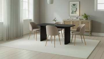 Kopparbo Spisebord 180-240 cm Uttrekkbart med 4 Greya Spisestoler med armlener - Svart / Greige Bouclé / Metallben Eik - Møbler - Bord - Spisegruppe