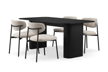 Kopparbo Spisebord 180-240 cm Uttrekkbart med 4 Lucy Spisestoler - Svart / Greige Bouclé / Metallben Svart - Møbler - Bord - Spisegruppe