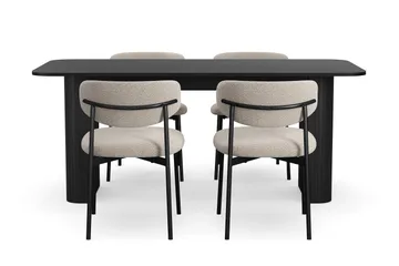 Kopparbo Spisebord 180-240 cm Uttrekkbart med 4 Lucy Spisestoler - Svart / Greige Bouclé / Metallben Svart - Møbler - Bord - Spisegruppe