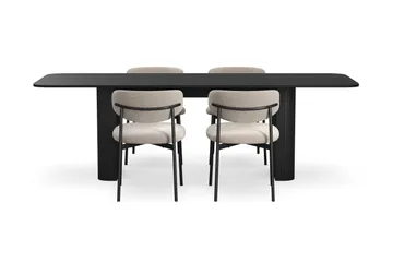 Kopparbo Spisebord 180-240 cm Uttrekkbart med 4 Lucy Spisestoler - Svart / Greige Bouclé / Metallben Svart - Møbler - Bord - Spisegruppe