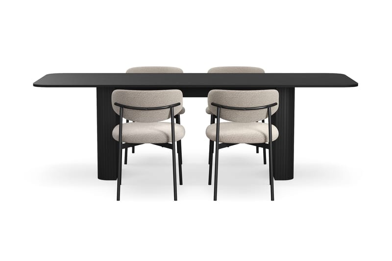 Kopparbo Spisebord 180-240 cm Uttrekkbart med 4 Lucy Spisestoler - Svart / Greige Bouclé / Metallben Svart - Møbler - Bord - Spisegruppe