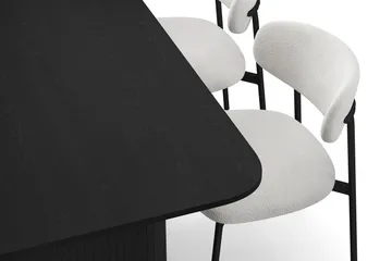 Kopparbo Spisebord 180-240 cm Uttrekkbart med 4 Lucy Spisestoler - Svart / Hvit Bouclé / Metallben Svart - Møbler - Bord - Spisegruppe