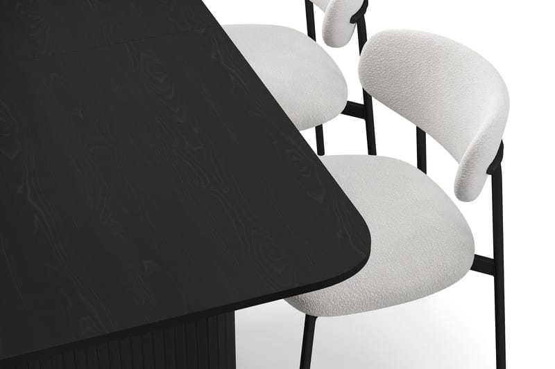 Kopparbo Spisebord 180-240 cm Uttrekkbart med 4 Lucy Spisestoler - Svart / Hvit Bouclé / Metallben Svart - Møbler - Bord - Spisegruppe