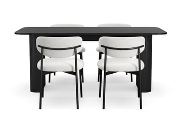 Kopparbo Spisebord 180-240 cm Uttrekkbart med 4 Lucy Spisestoler - Svart / Hvit Bouclé / Metallben Svart - Møbler - Bord - Spisegruppe
