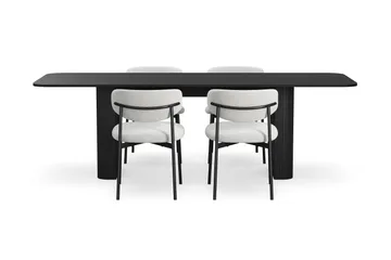 Kopparbo Spisebord 180-240 cm Uttrekkbart med 4 Lucy Spisestoler - Svart / Hvit Bouclé / Metallben Svart - Møbler - Bord - Spisegruppe