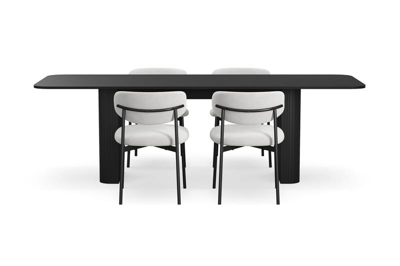 Kopparbo Spisebord 180-240 cm Uttrekkbart med 4 Lucy Spisestoler - Svart / Hvit Bouclé / Metallben Svart - Møbler - Bord - Spisegruppe