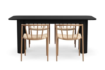 Kopparbo Spisebord 180-240 cm Uttrekkbart med 4 Winston Spisestoler - Svart / Beige / Metallben Eik - Møbler - Bord - Spisegruppe