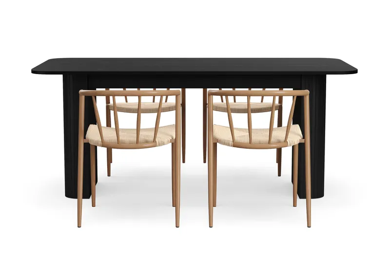 Kopparbo Spisebord 180-240 cm Uttrekkbart med 4 Winston Spisestoler - Svart / Beige / Metallben Eik - Møbler - Bord - Spisegruppe