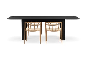 Kopparbo Spisebord 180-240 cm Uttrekkbart med 4 Winston Spisestoler - Svart / Beige / Metallben Eik - Møbler - Bord - Spisegruppe