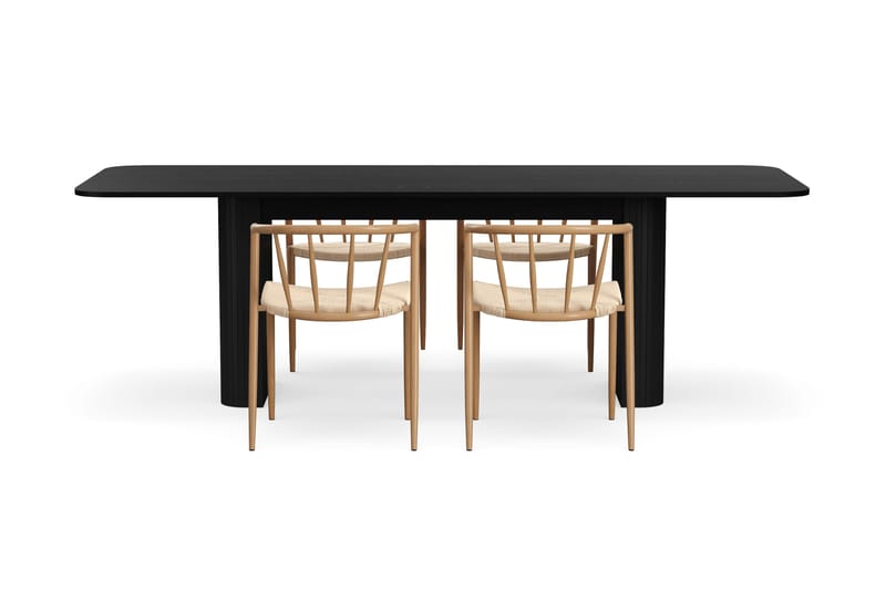 Kopparbo Spisebord 180-240 cm Uttrekkbart med 4 Winston Spisestoler - Svart / Beige / Metallben Eik - Møbler - Bord - Spisegruppe