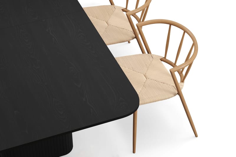 Kopparbo Spisebord 180-240 cm Uttrekkbart med 4 Winston Spisestoler - Svart / Beige / Metallben Eik - Møbler - Bord - Spisegruppe