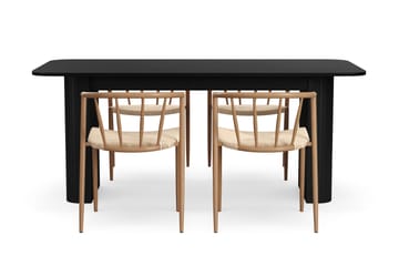 Kopparbo Spisebord 180-240 cm Uttrekkbart med 4 Winston Spisestoler - Svart / Beige / Metallben Eik - Møbler - Bord - Spisegruppe