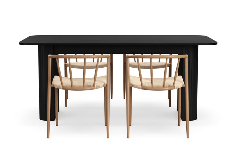 Kopparbo Spisebord 180-240 cm Uttrekkbart med 4 Winston Spisestoler - Svart / Beige / Metallben Eik - Møbler - Bord - Spisegruppe