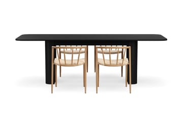 Kopparbo Spisebord 180-240 cm Uttrekkbart med 4 Winston Spisestoler - Svart / Beige / Metallben Eik - Møbler - Bord - Spisegruppe