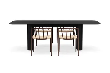 Kopparbo Spisebord 180-240 cm Uttrekkbart med 4 Winston Spisestoler - Svart / Beige / Metallben Røkt eik - Møbler - Bord - Spisegruppe