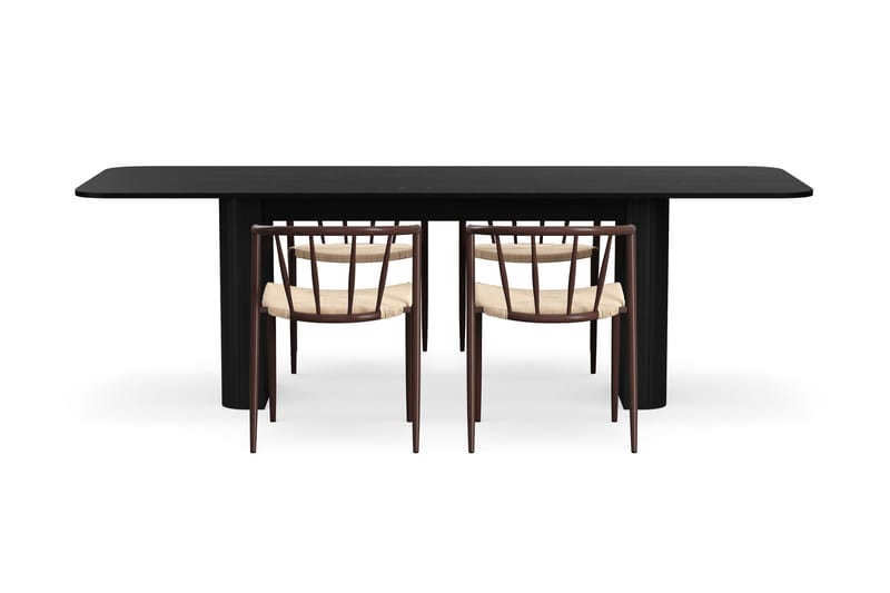 Kopparbo Spisebord 180-240 cm Uttrekkbart med 4 Winston Spisestoler - Svart / Beige / Metallben Røkt eik - Møbler - Bord - Spisegruppe