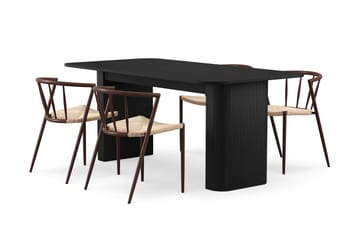 Kopparbo Spisebord 180-240 cm Uttrekkbart med 4 Winston Spisestoler - Svart / Beige / Metallben Røkt eik - Møbler - Bord - Spisegruppe