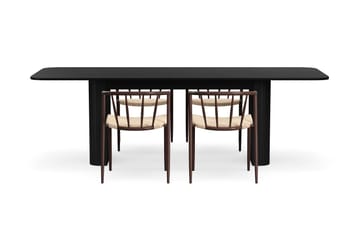 Kopparbo Spisebord 180-240 cm Uttrekkbart med 4 Winston Spisestoler - Svart / Beige / Metallben Røkt eik - Møbler - Bord - Spisegruppe