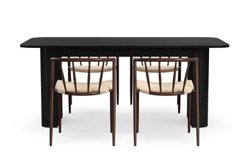 Kopparbo Spisebord 180-240 cm Uttrekkbart med 4 Winston Spisestoler - Svart / Beige / Metallben Røkt eik - Møbler - Bord - Spisegruppe