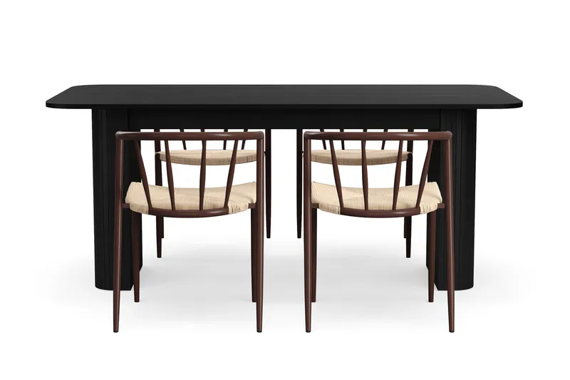 Kopparbo Spisebord 180-240 cm Uttrekkbart med 4 Winston Spisestoler - Svart / Beige / Metallben Røkt eik - Møbler - Bord - Spisegruppe