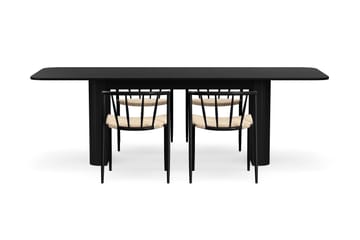 Kopparbo Spisebord 180-240 cm Uttrekkbart med 4 Winston Spisestoler - Svart / Beige / Metallben Svart - Møbler - Bord - Spisegruppe