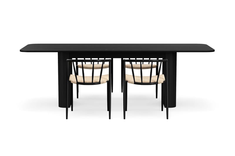 Kopparbo Spisebord 180-240 cm Uttrekkbart med 4 Winston Spisestoler - Svart / Beige / Metallben Svart - Møbler - Bord - Spisegruppe