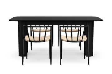 Kopparbo Spisebord 180-240 cm Uttrekkbart med 4 Winston Spisestoler - Svart / Beige / Metallben Svart - Møbler - Bord - Spisegruppe