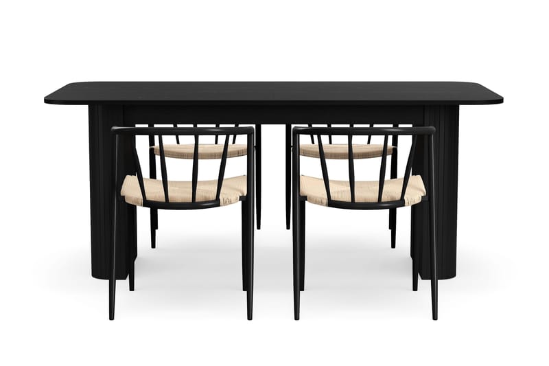 Kopparbo Spisebord 180-240 cm Uttrekkbart med 4 Winston Spisestoler - Svart / Beige / Metallben Svart - Møbler - Bord - Spisegruppe
