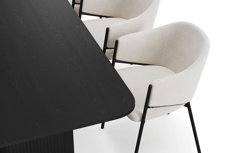 Kopparbo Spisebord 180-240 cm Uttrekkbart med 6 Filip Spisestoler - Svart / Hvit Bouclé - Møbler - Bord - Spisegruppe