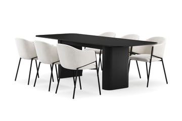 Kopparbo Spisebord 180-240 cm Uttrekkbart med 6 Filip Spisestoler - Svart / Hvit Bouclé - Møbler - Bord - Spisegruppe