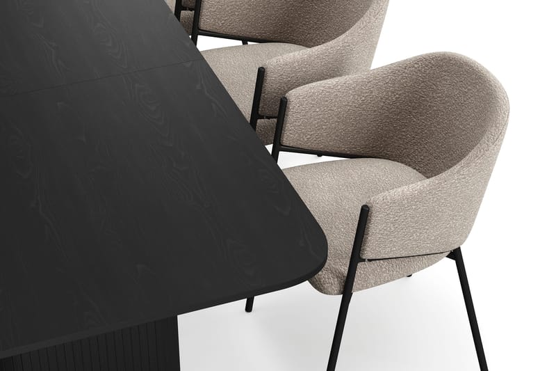 Kopparbo Spisebord 180-240 cm Uttrekkbart med 6 Filip Spisestoler - Svart / Taupe Bouclé - Møbler - Bord - Spisegruppe