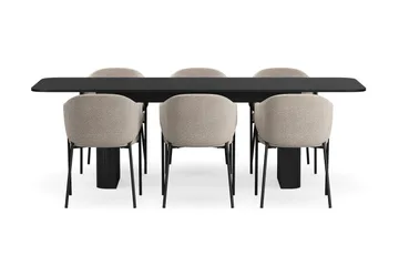 Kopparbo Spisebord 180-240 cm Uttrekkbart med 6 Filip Spisestoler - Svart / Taupe Bouclé - Møbler - Bord - Spisegruppe