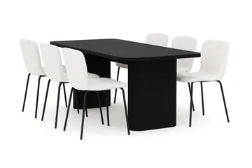 Kopparbo Spisebord 180-240 cm Uttrekkbart med 6 Katy Spisestoler - Svart / Hvit Bouclé / Metallben Svart - Møbler - Bord - Spisegruppe