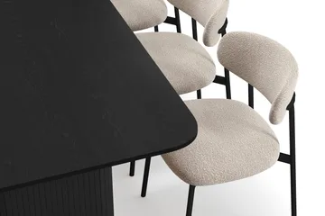 Kopparbo Spisebord 180-240 cm Uttrekkbart med 6 Lucy Spisestoler - Svart / Greige Bouclé / Metallben Svart - Møbler - Bord - Spisegruppe