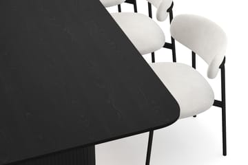 Kopparbo Spisebord 180-240 cm Uttrekkbart med 6 Lucy Spisestoler - Svart / Hvit Bouclé / Metallben Svart - Møbler - Bord - Spisegruppe
