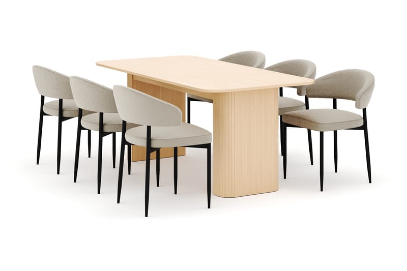 Kopparbo Spisebord 180-240 cm Uttrekkbart med 6 Sawako Stoler - Hvit - Møbler - Bord - Spisegruppe