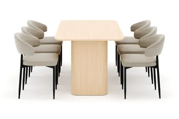 Kopparbo Spisebord 180-240 cm Uttrekkbart med 6 Sawako Stoler - Hvit - Møbler - Bord - Spisegruppe