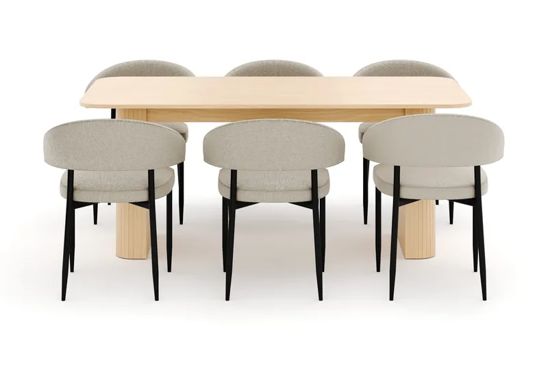 Kopparbo Spisebord 180-240 cm Uttrekkbart med 6 Sawako Stoler - Hvit - Møbler - Bord - Spisegruppe