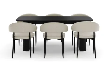 Kopparbo Spisebord 180-240 cm Uttrekkbart med 6 Sawako Stoler - Svart - Møbler - Bord - Spisegruppe