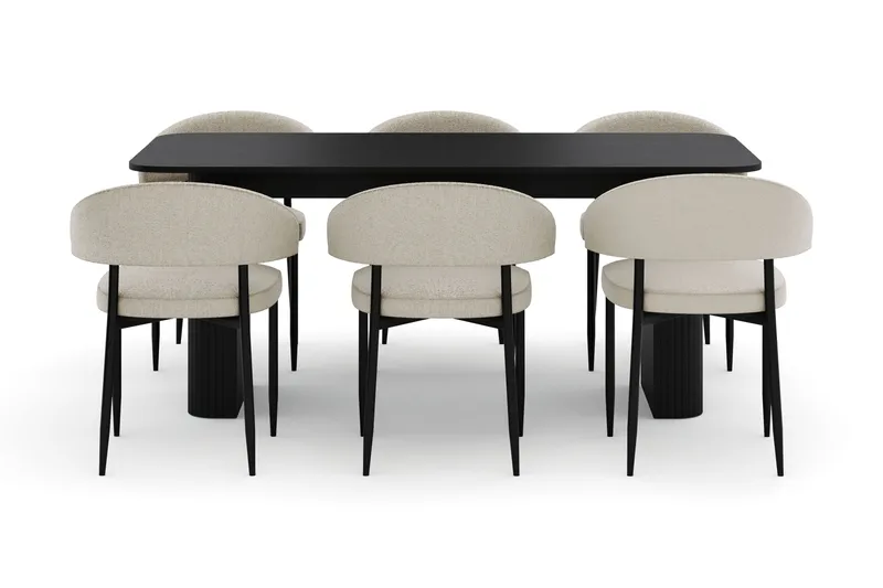 Kopparbo Spisebord 180-240 cm Uttrekkbart med 6 Sawako Stoler - Svart - Møbler - Bord - Spisegruppe